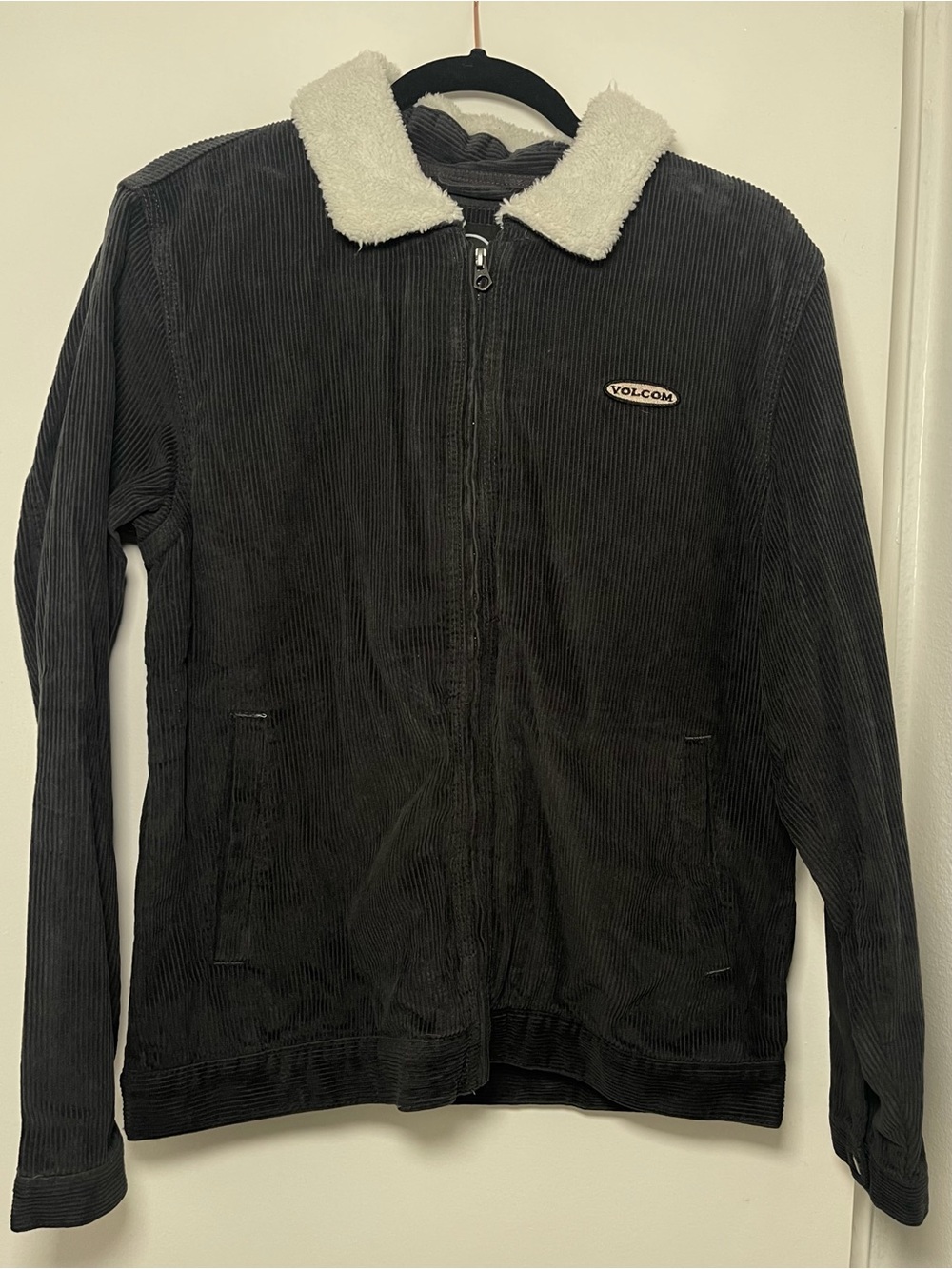 Volcom Black Corduroy Jacket with Cream Sherpa Collar